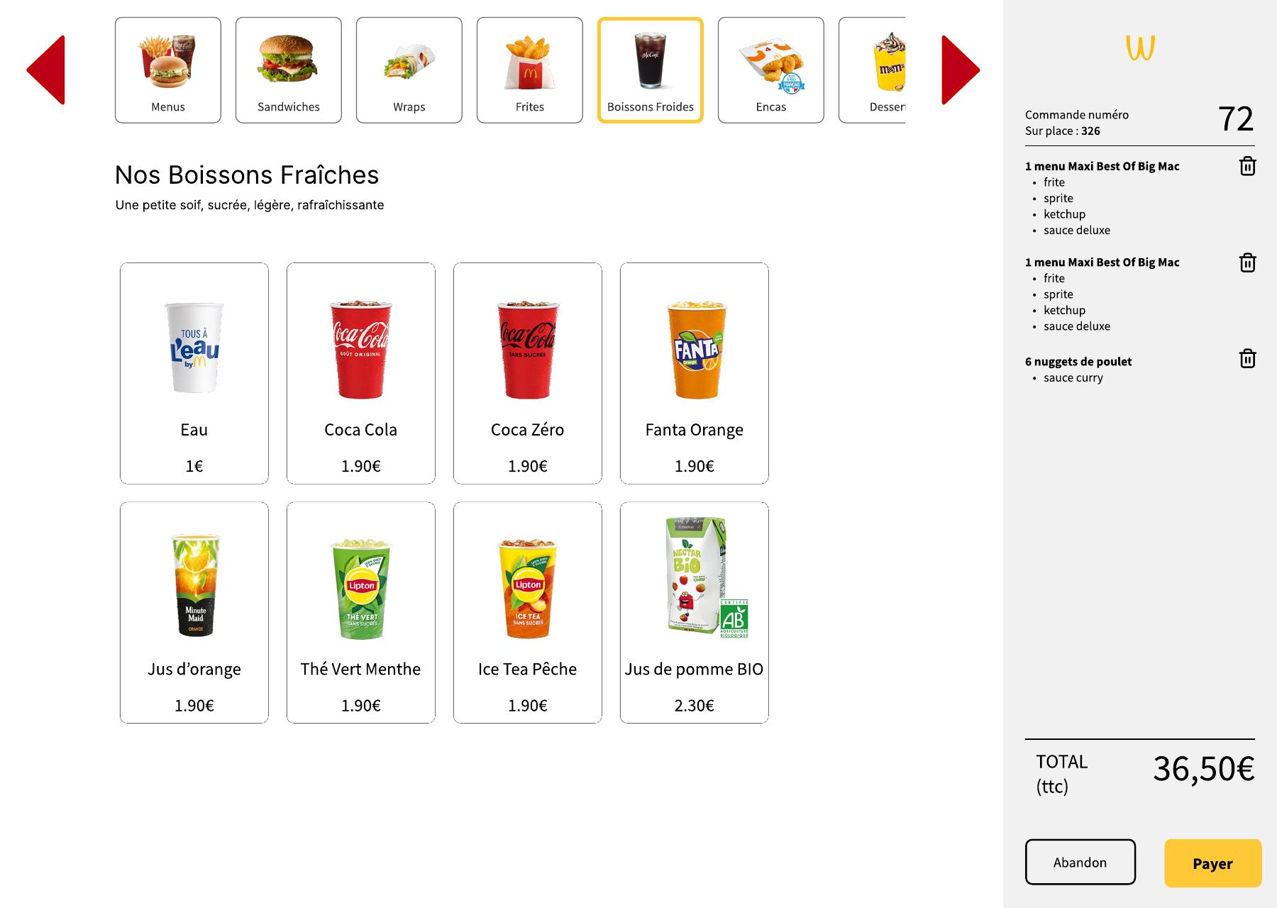 Commande boissons