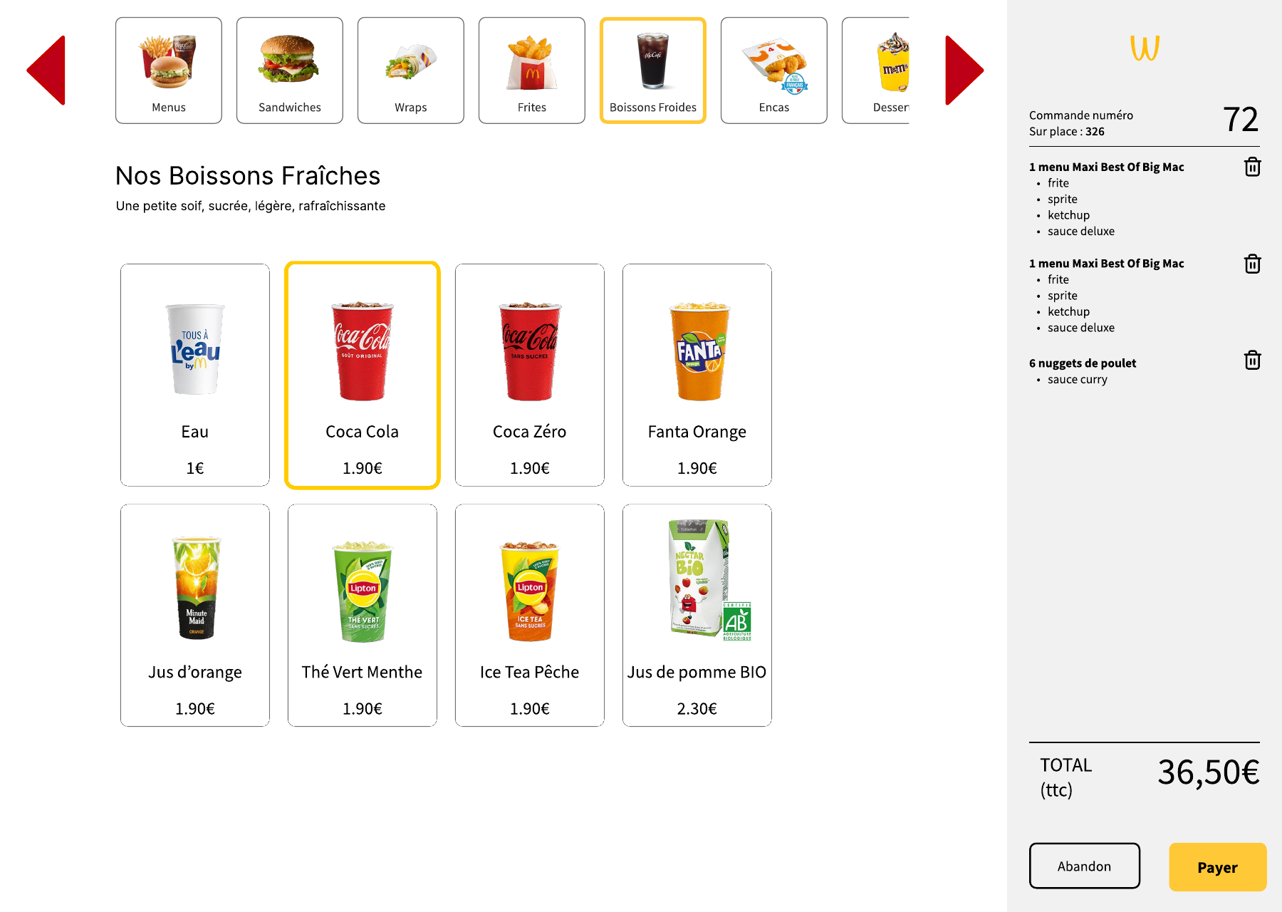 Boisson selectionnee