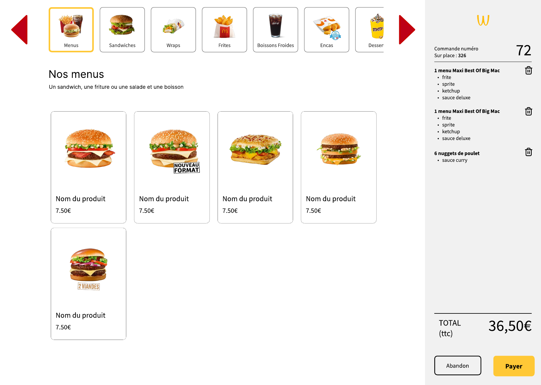 Ecran de commande menus